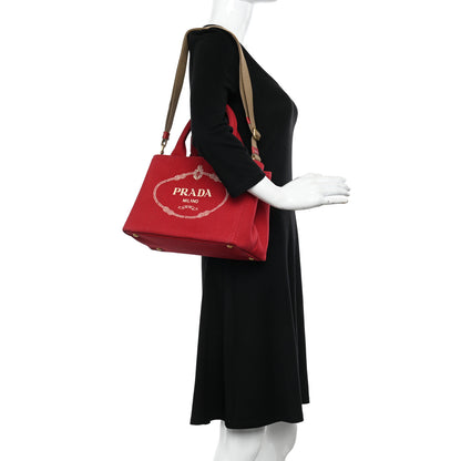 Prada Canapa Small Logo Tote Rosso Talco 2 of 11