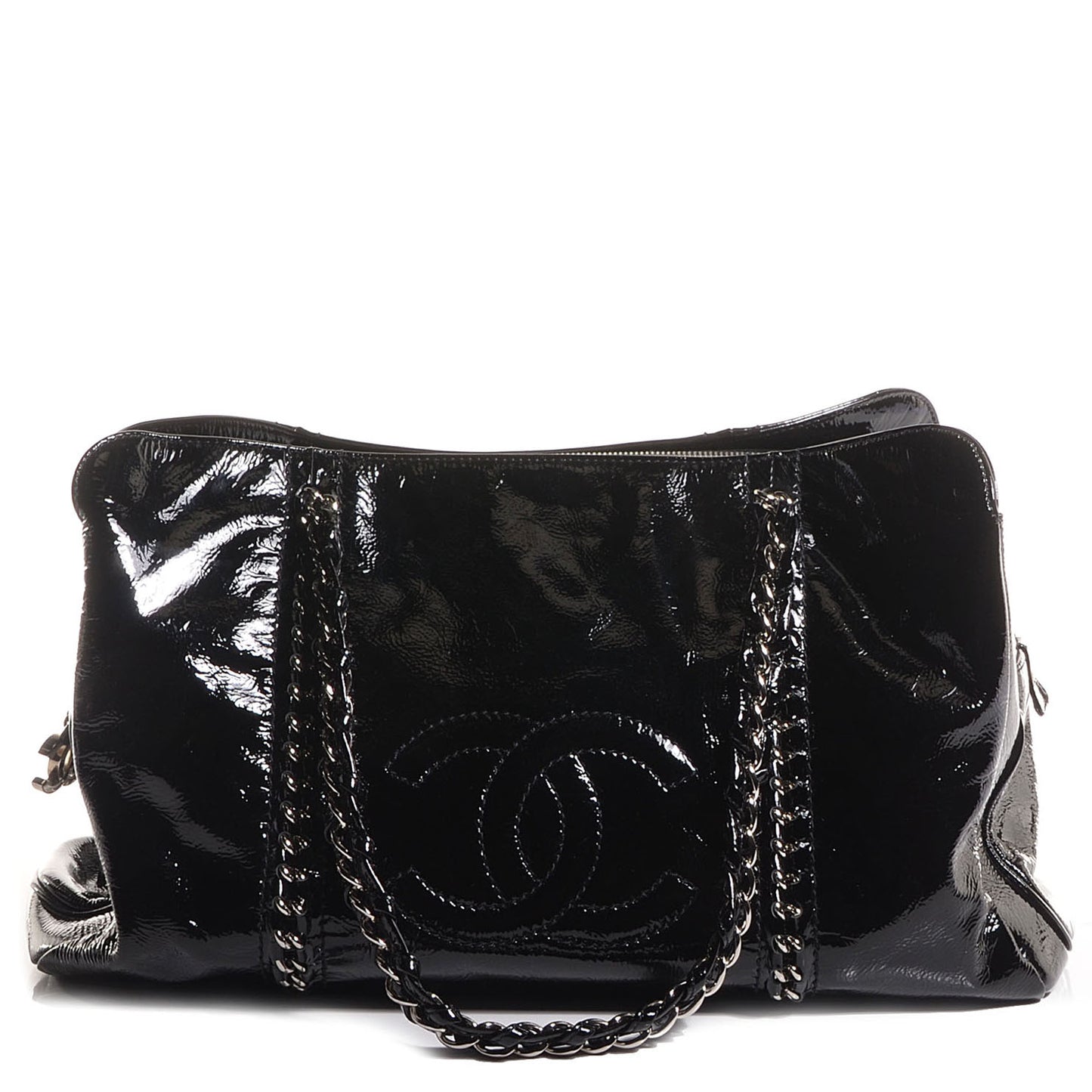 Patent Calfskin Large Luxe Ligne Tote Black