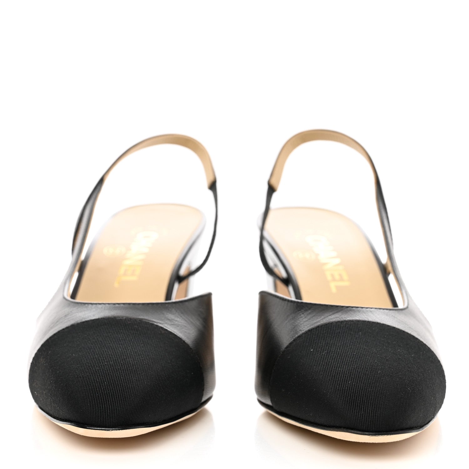 Chanel Goatskin Grosgrain Cap Toe CC Slingback Sandals 39.5 Black 2 of 9