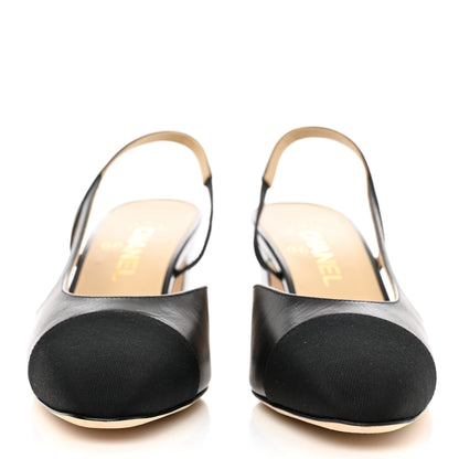 Chanel Goatskin Grosgrain Cap Toe CC Slingback Sandals 39.5 Black 2 of 9