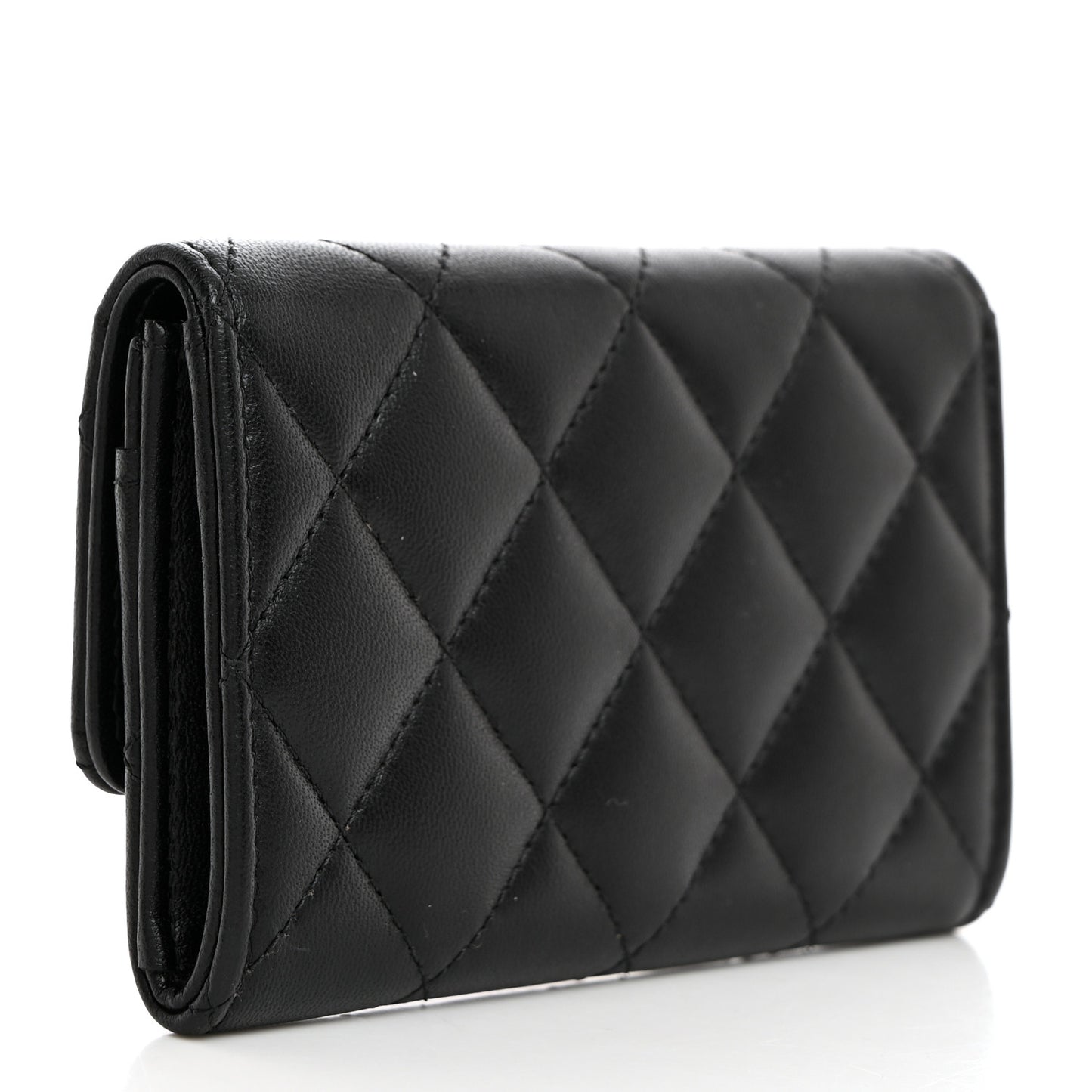 Lambskin Quilted Flap Crystal Star Card Holder Wallet Black