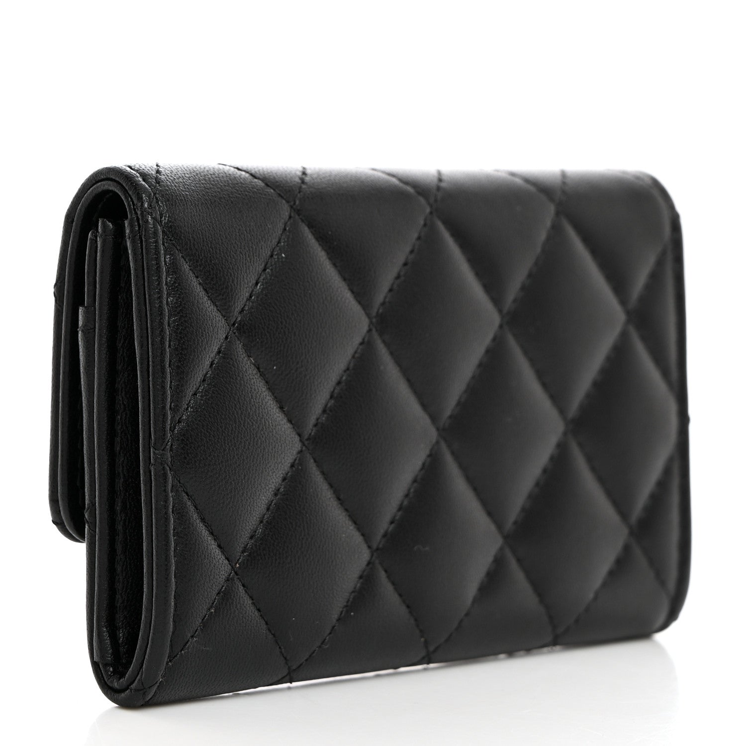 Chanel Lambskin Quilted Flap Crystal Star Card Holder Wallet Black 3 of 9