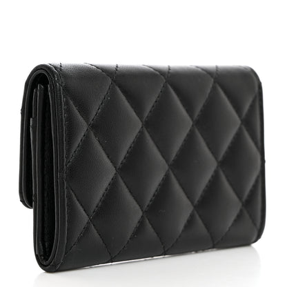 Chanel Lambskin Quilted Flap Crystal Star Card Holder Wallet Black 3 of 9