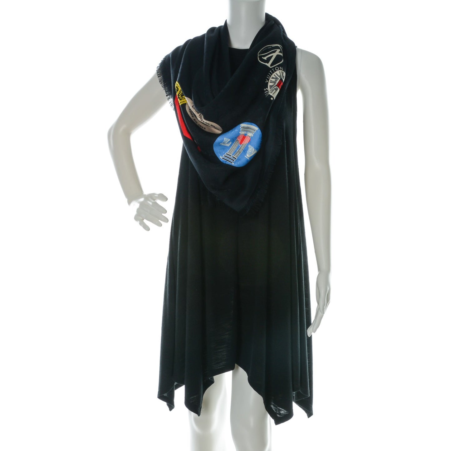 Silk Wool Monogram World Tour Shawl Black