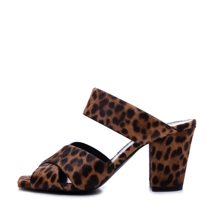 Saint Laurent Ponyhair Leopard Print Oak 75 Ankle Strap Sandals 38 Brown 1 of 11
