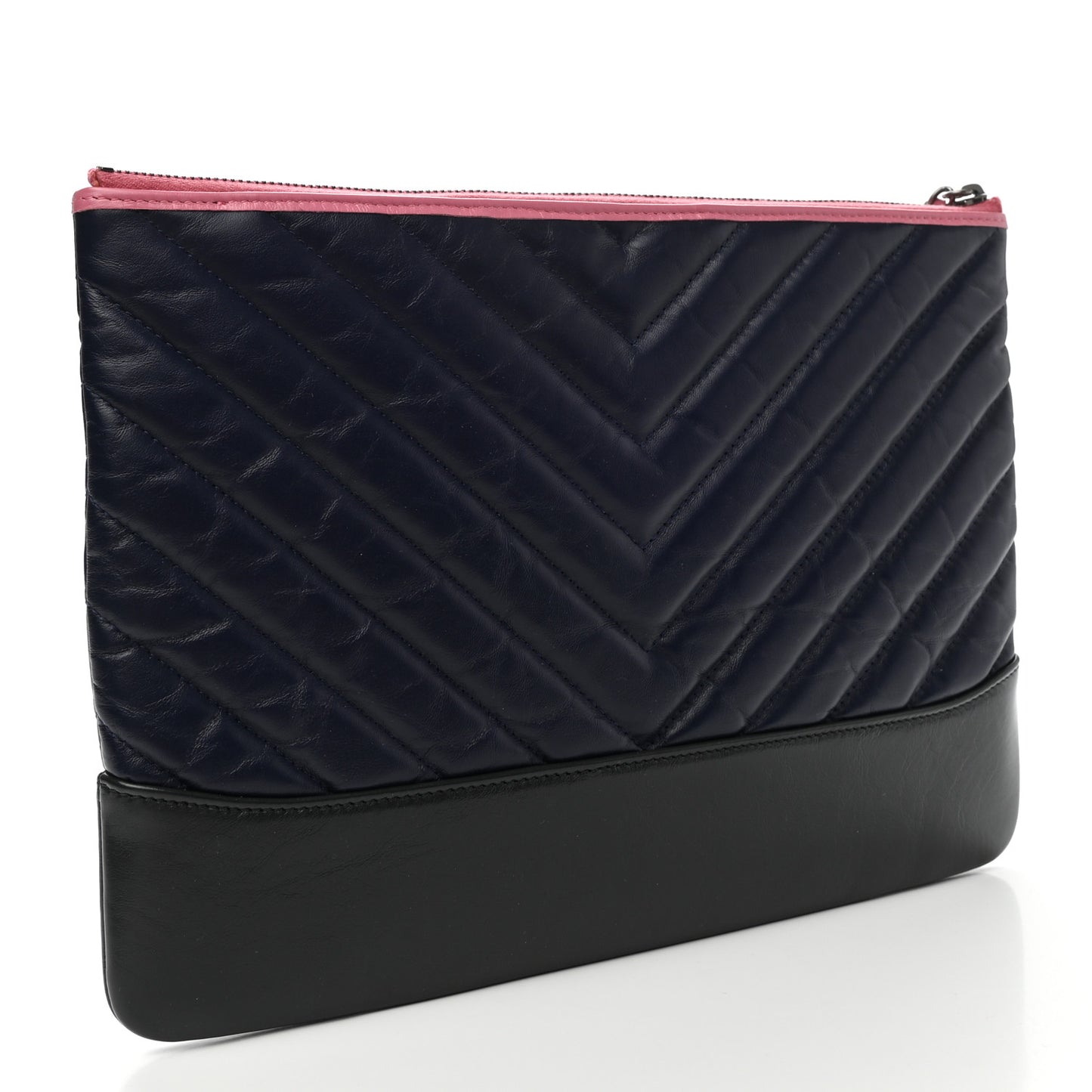 Aged Calfskin Chevron Quilted Medium Gabrielle Cosmetic Case Pink Navy Black
