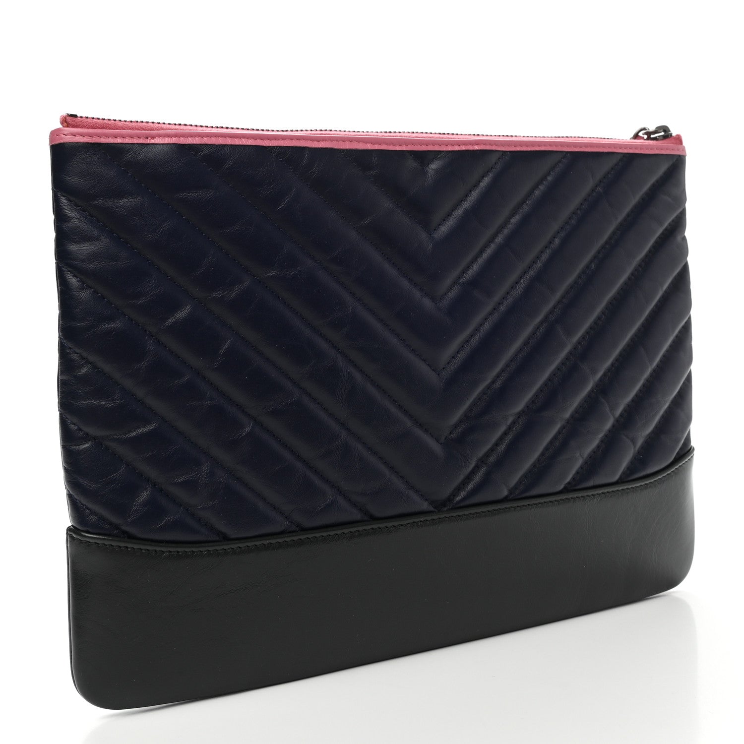Chanel Aged Calfskin Chevron Quilted Medium Gabrielle Cosmetic Case Pink Navy Black 3 of 7
