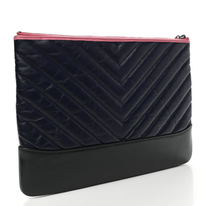 Chanel Aged Calfskin Chevron Quilted Medium Gabrielle Cosmetic Case Pink Navy Black 3 of 7