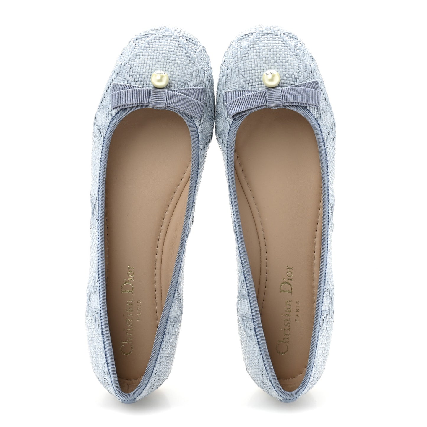 Raffia Cannage Ballet Flat 38 Bleu Pastel