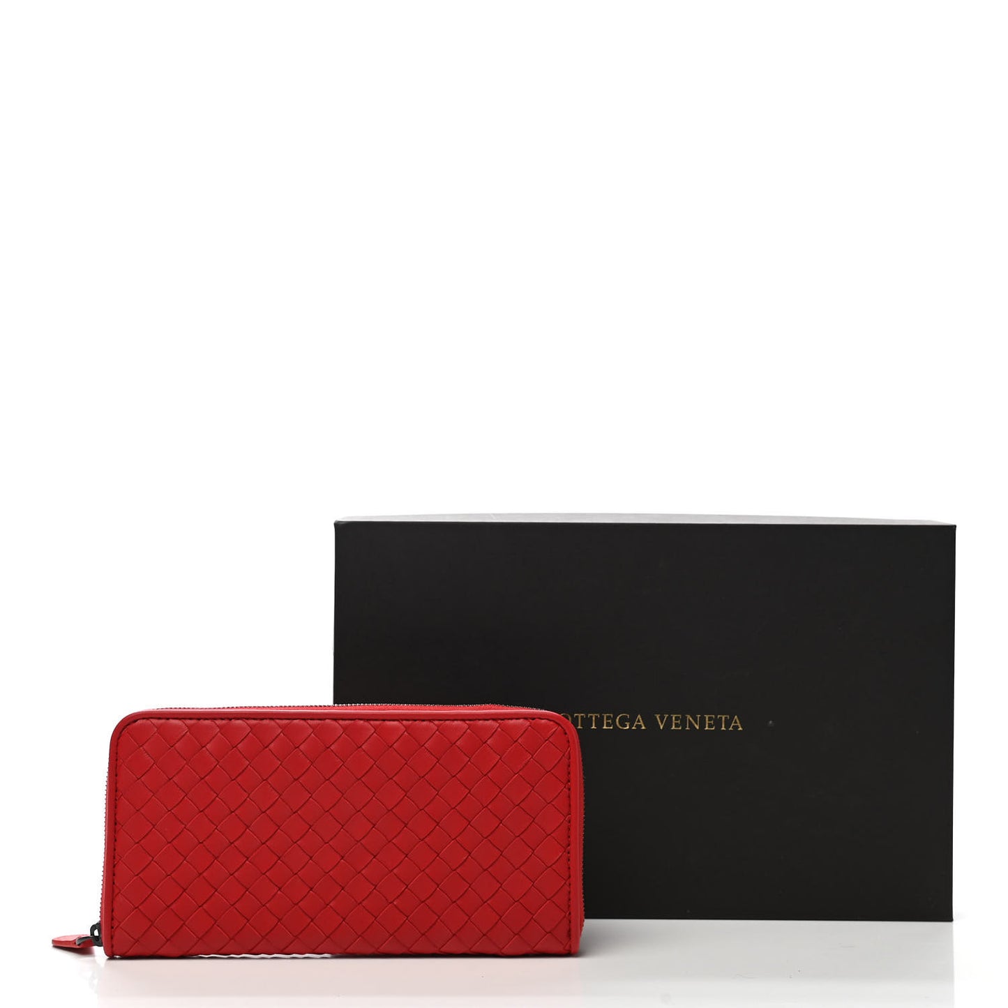 Nappa Intrecciato Zip Around Wallet Red