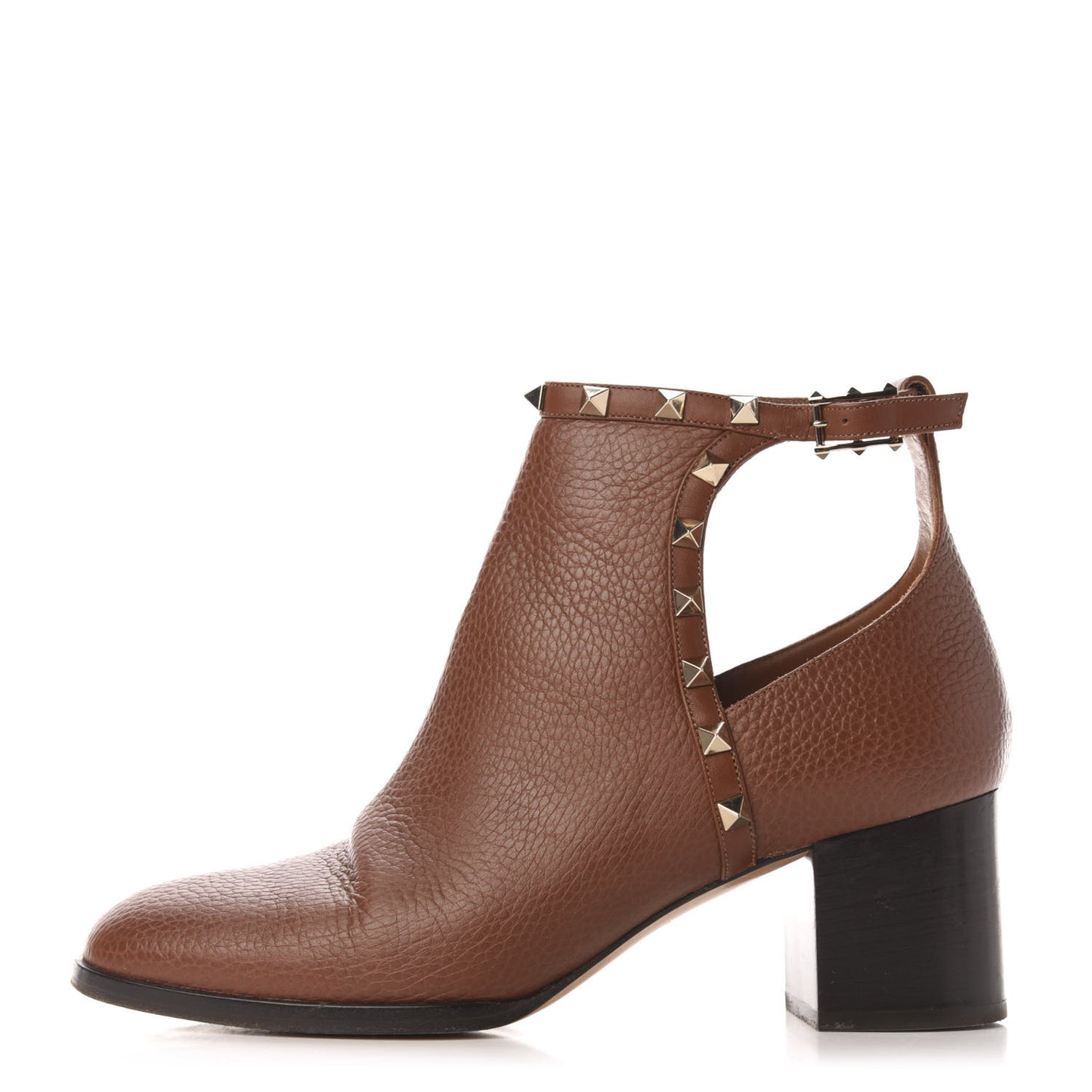 Grained Calfskin Cutout Rockstud Ankle Boots 39 Bright Cognac