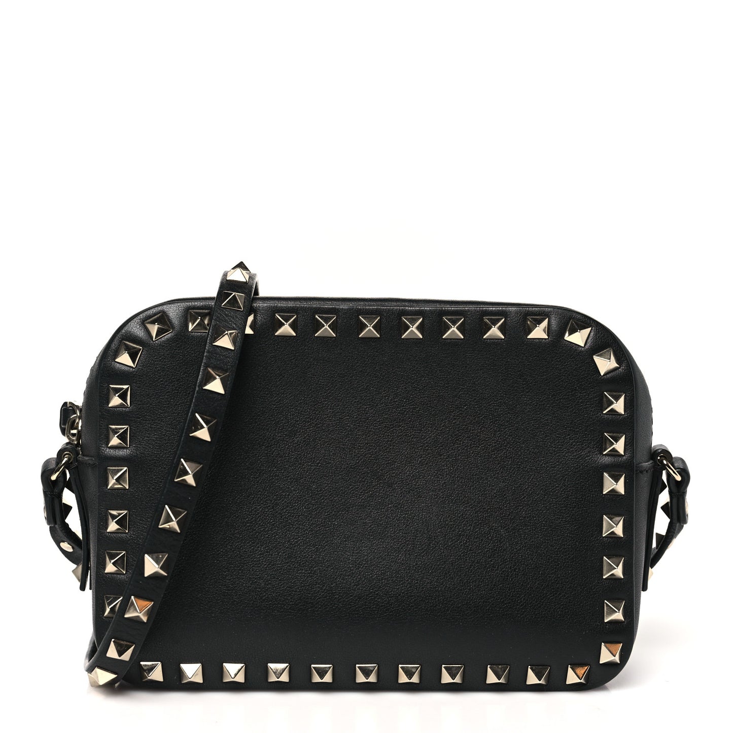 Calfskin Rockstud Camera Crossbody Bag Black
