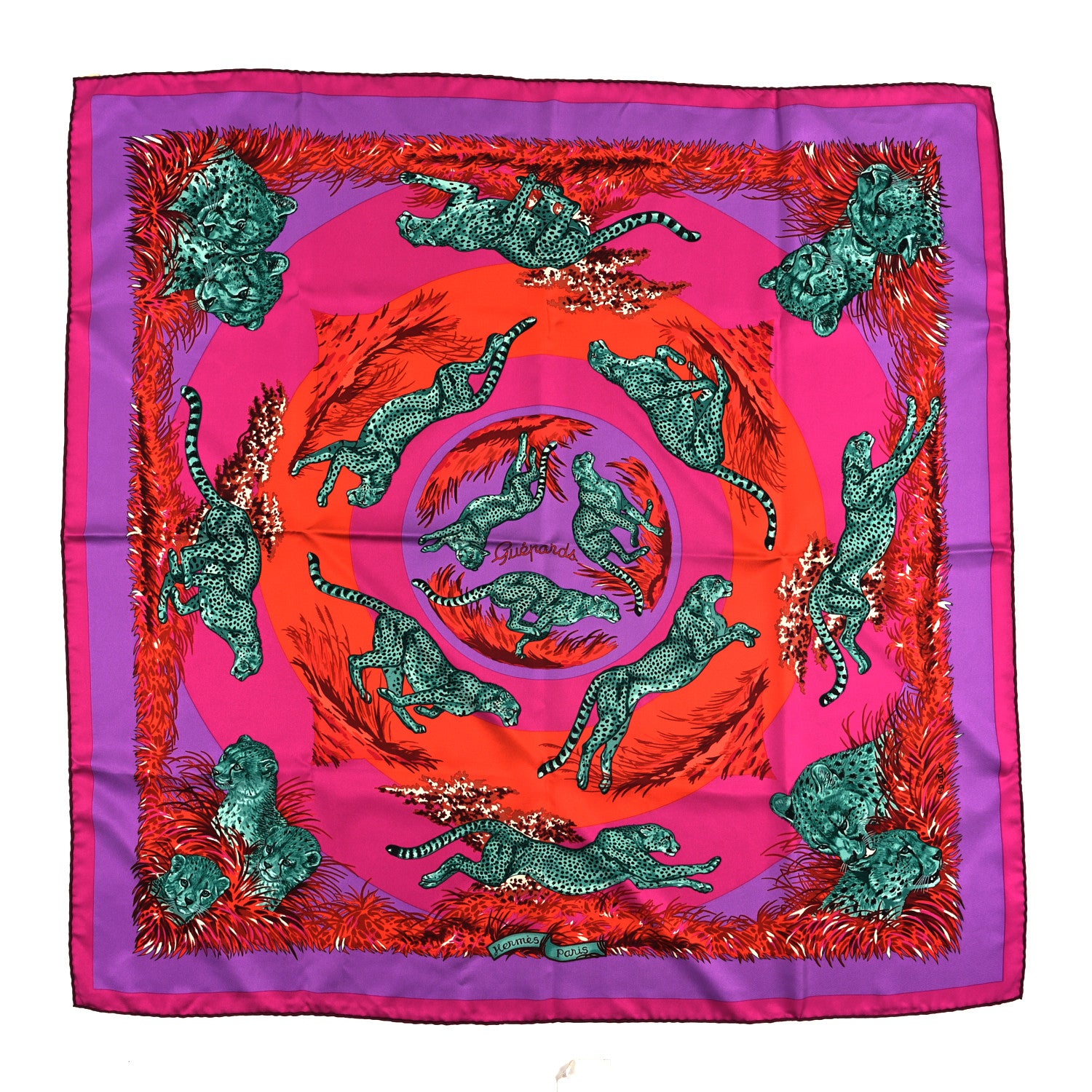 Hermes Silk Guepards Scarf 90 Fuchsia Violet Rouge 1 of 3