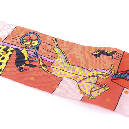 Hermes Silk Animapolis Plumetis Twilly Rose Vert Orange Fluo 7 of 7