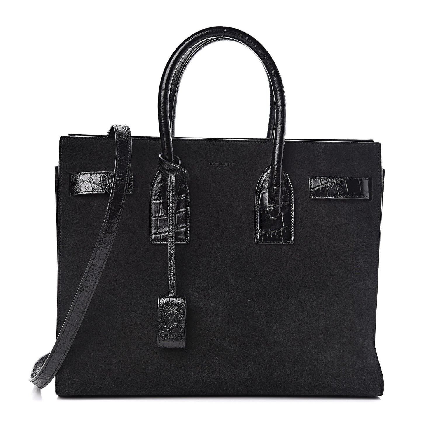 Suede Crocodile Embossed Small Sac De Jour Black