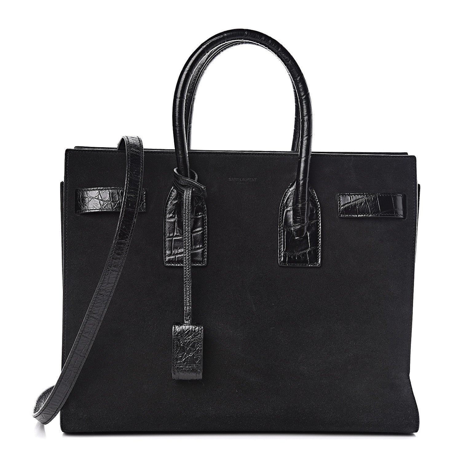 Saint Laurent Suede Crocodile Embossed Small Sac De Jour Black 1 of 9