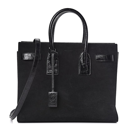 Saint Laurent Suede Crocodile Embossed Small Sac De Jour Black 1 of 9