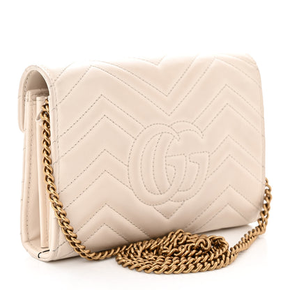 Gucci Calfskin Matelasse GG Marmont Chain Wallet Mystic White 3 of 15