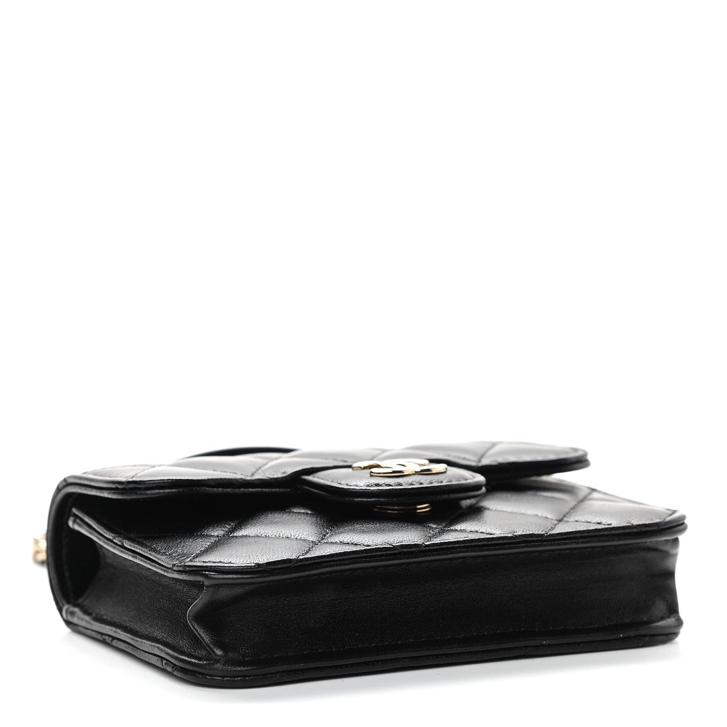 Lambskin Quilted Top Handle Flap Coin Purse With Chain Black