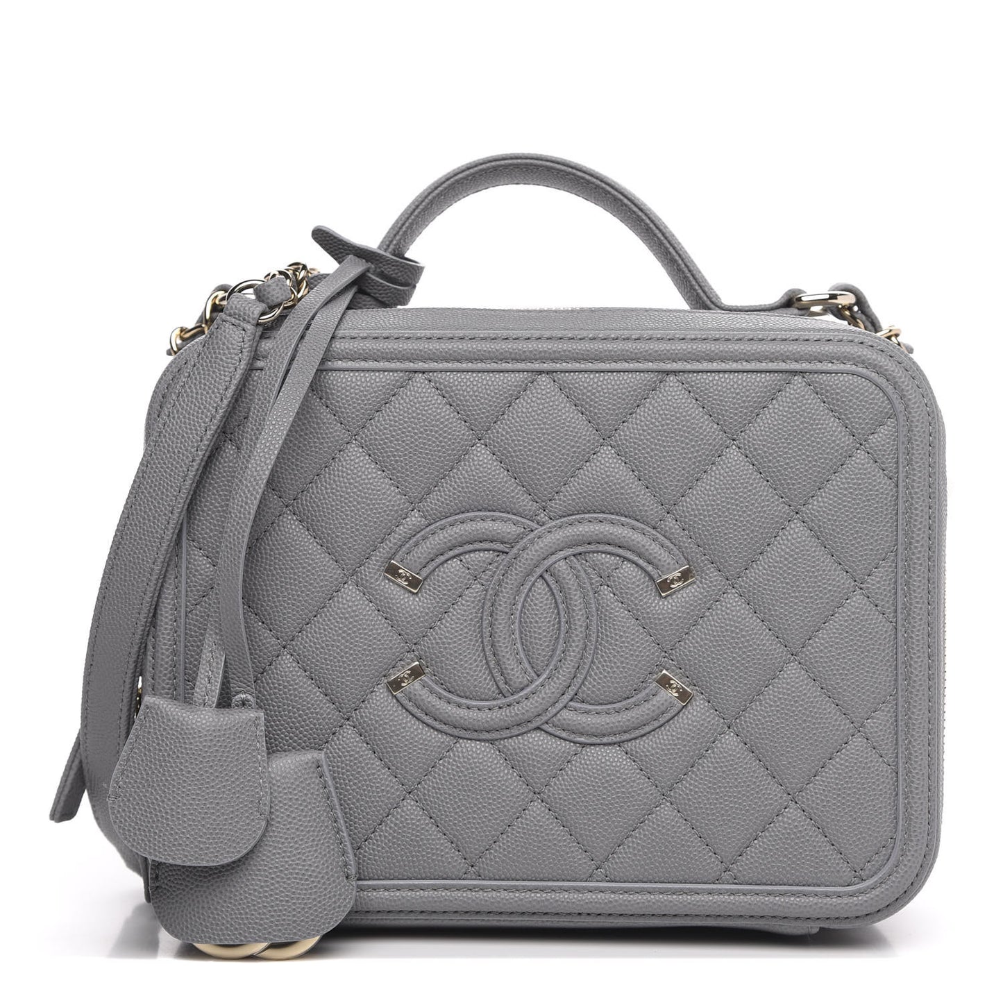 Caviar Quilted Medium CC Filigree Vanity Case Grey