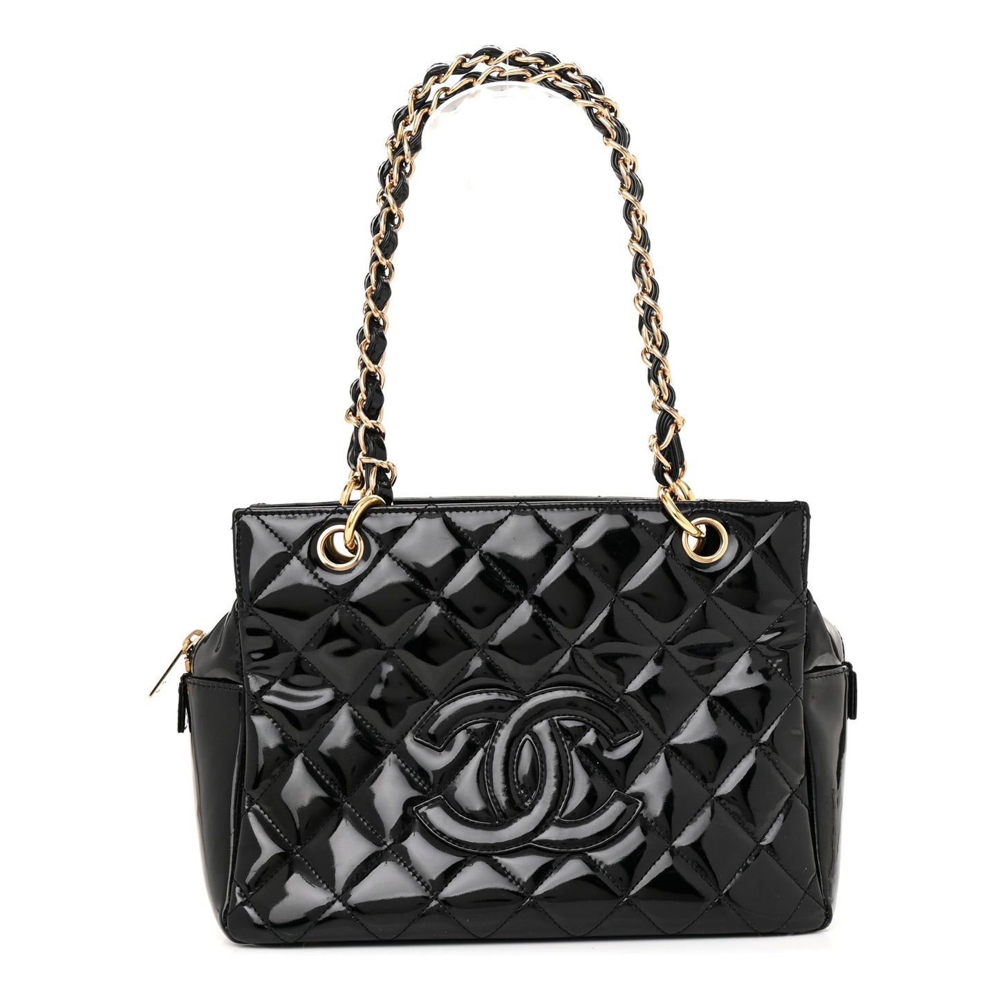 Patent Quilted Petit Timeless Tote PTT Black