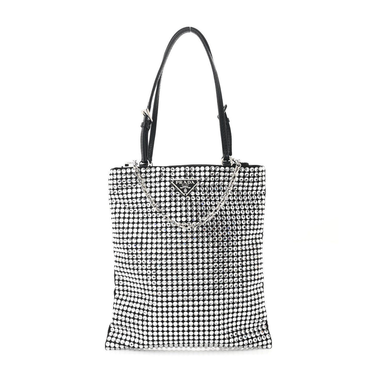 Satin Crystal Metal Triangle Logo Chain Crossbody Handbag Cristal