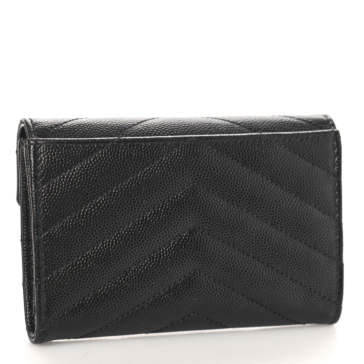 Saint Laurent Grain De Poudre Matelasse Chevron Small Monogram Envelope Wallet Black 3 of 9
