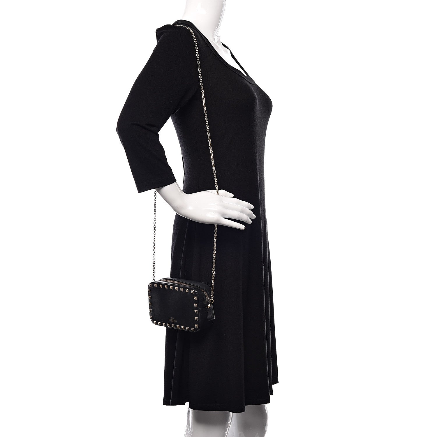 Valentino Garavani Calfskin Small Rockstud Chain Camera Crossbody Bag Black 2 of 9
