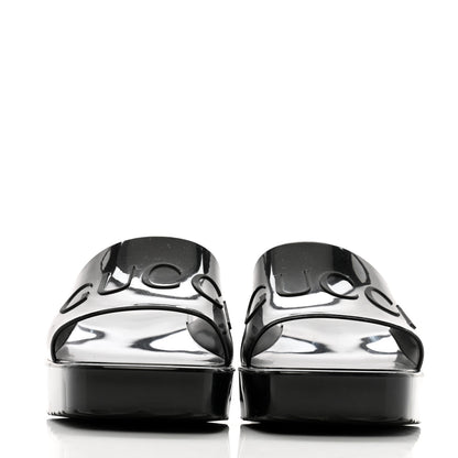 Gucci Rubber Gucci Logo Womens Platform 20/60mm Slide Sandals 38 Black 3 of 10