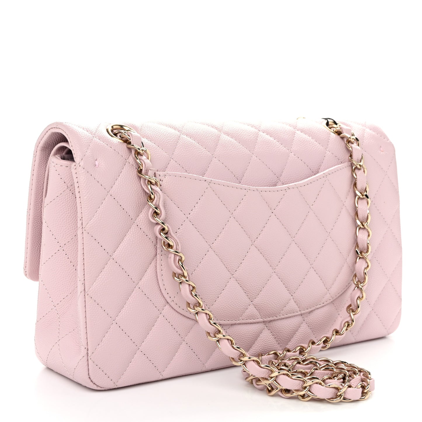 Caviar Quilted Medium Double Flap Light Pink