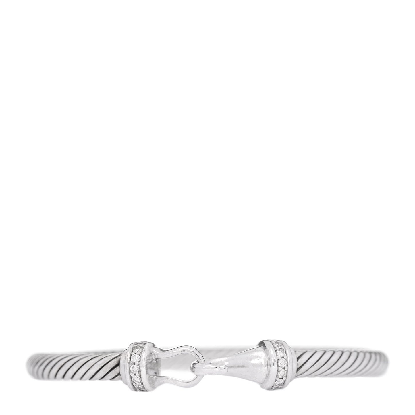 Sterling Silver 18K White Gold Diamond 5mm Cable Buckle Bracelet