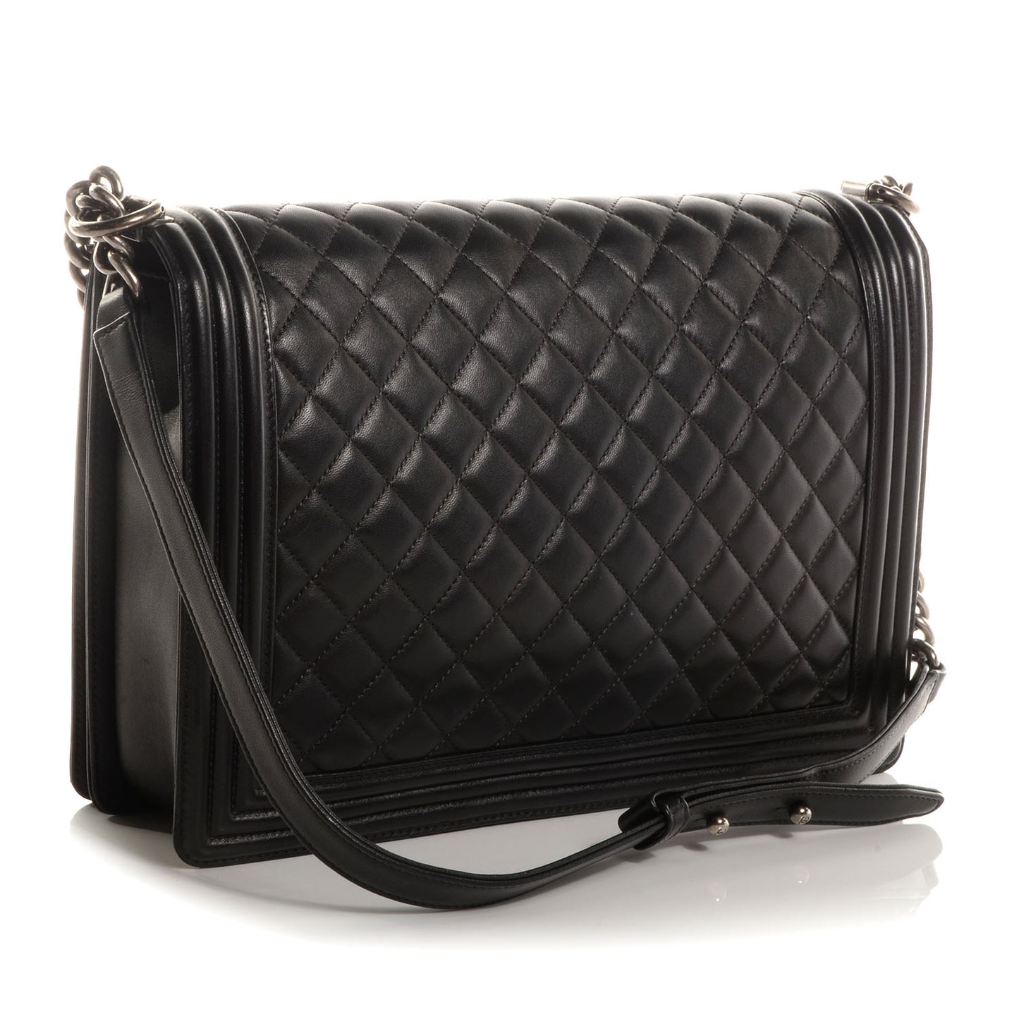 Lambskin Quilted Large Boy Flap Black