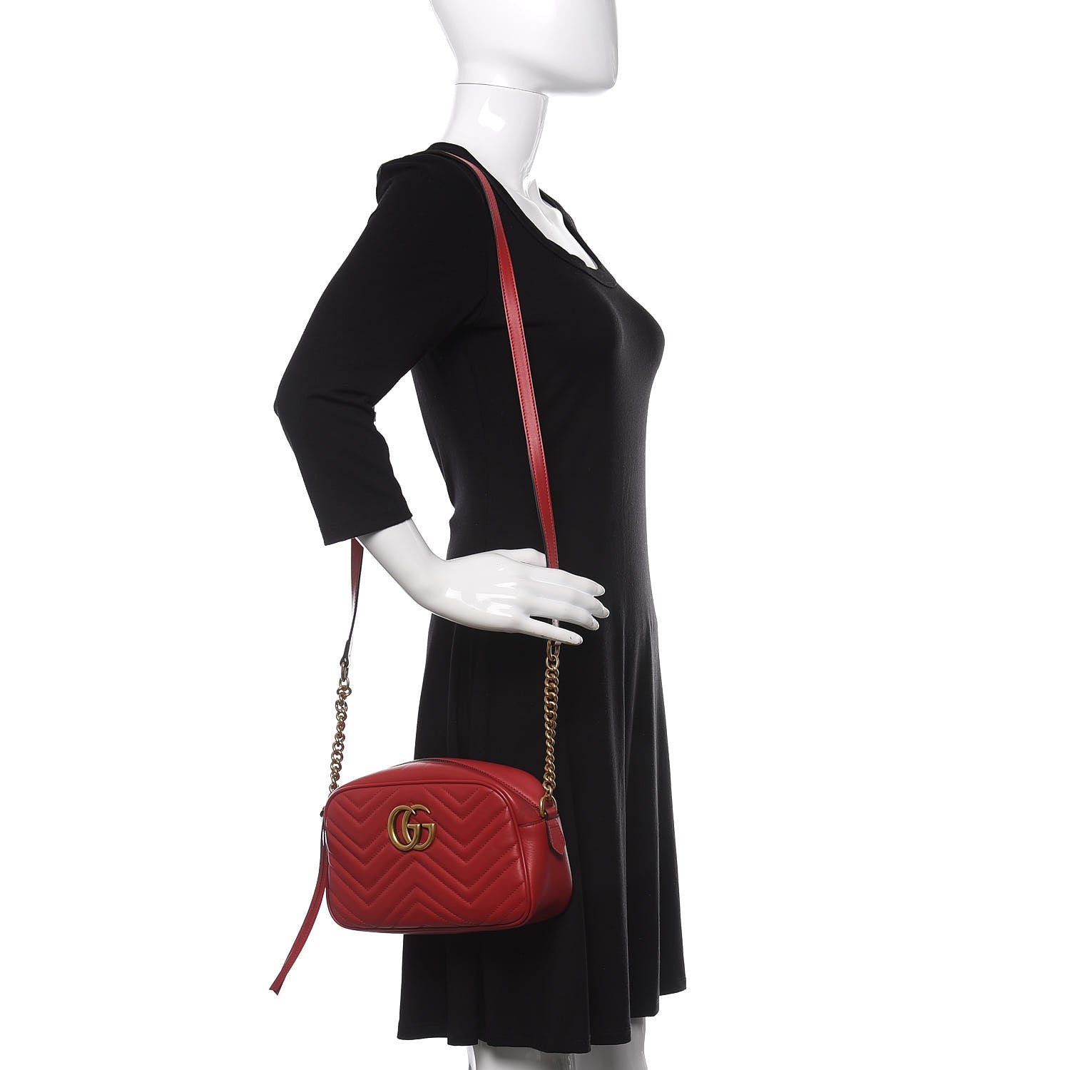 Gucci Calfskin Matelasse Small GG Marmont Chain Shoulder Bag Hibiscus Red 2 of 10
