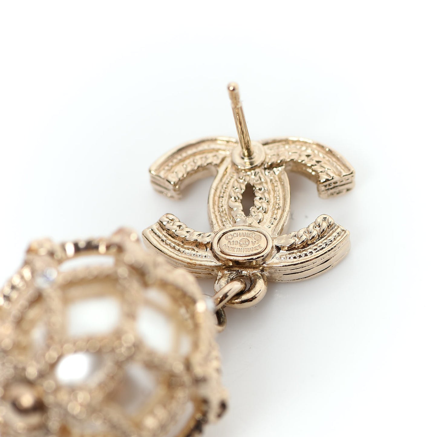 Crystal Pearl CC Drop Earrings Gold Pearly White