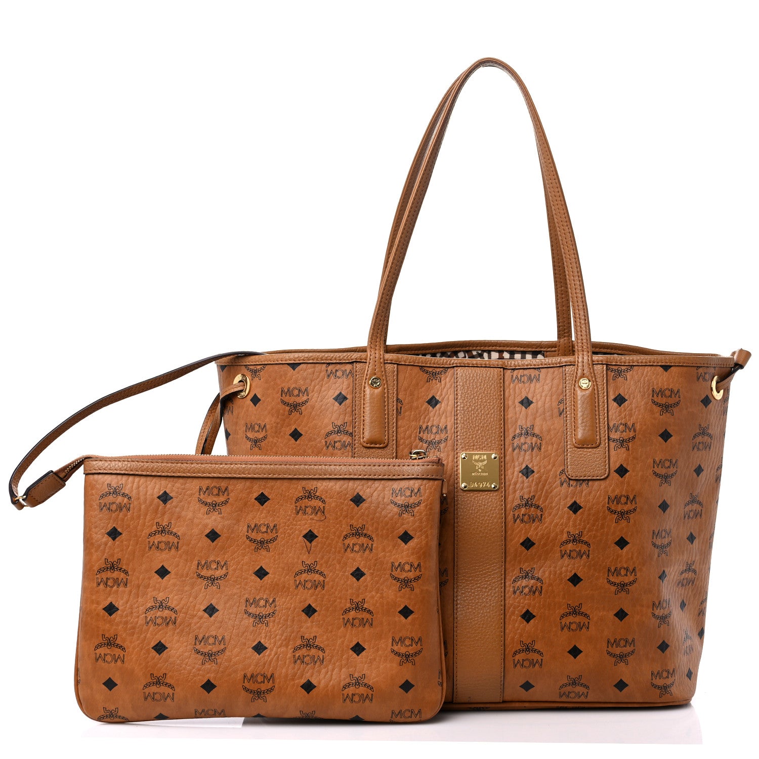 MCM Visetos Medium Liz Reversible Shopper Tote Cognac 1 of 16