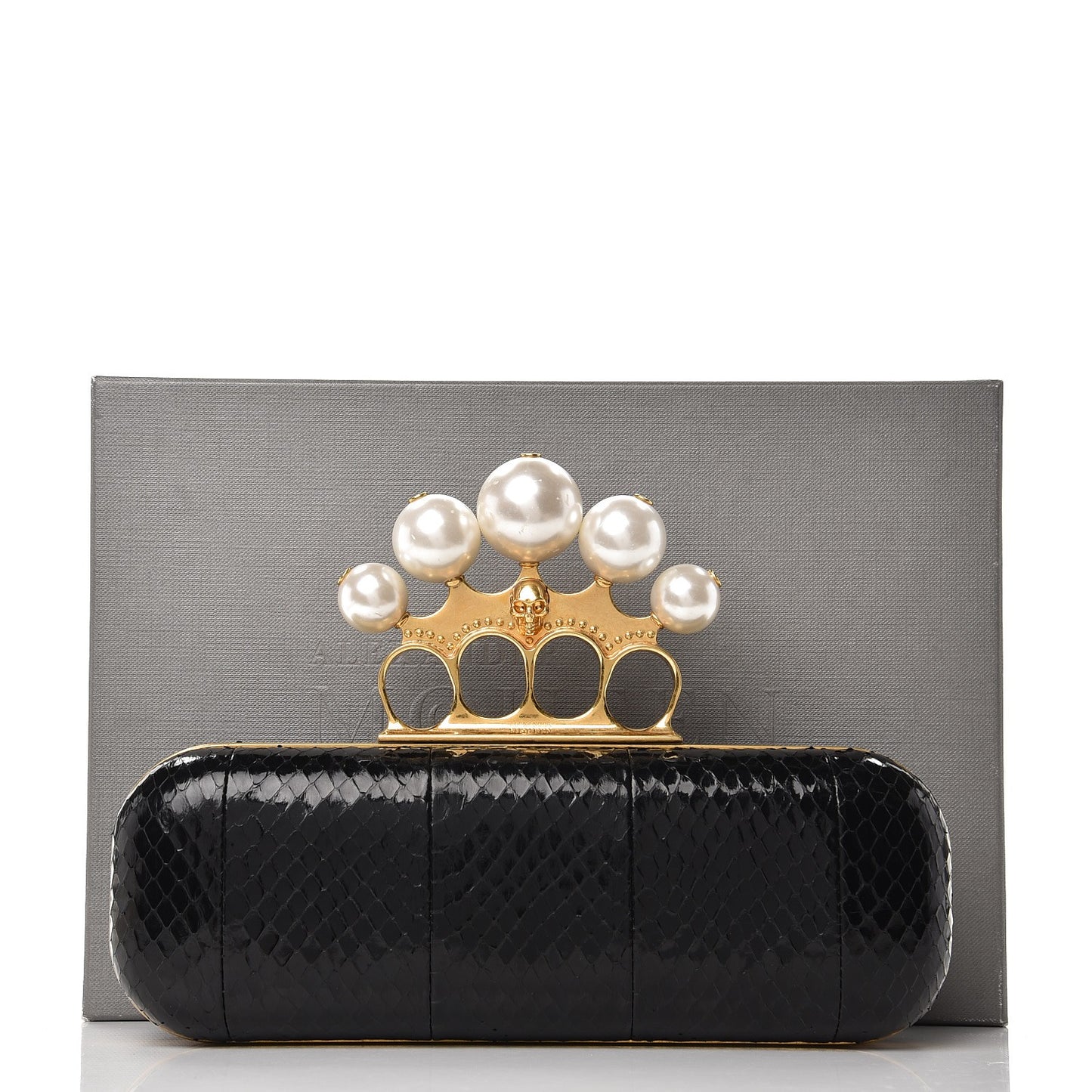 Python Pearlescent Knuckle Duster Clutch Black Gold