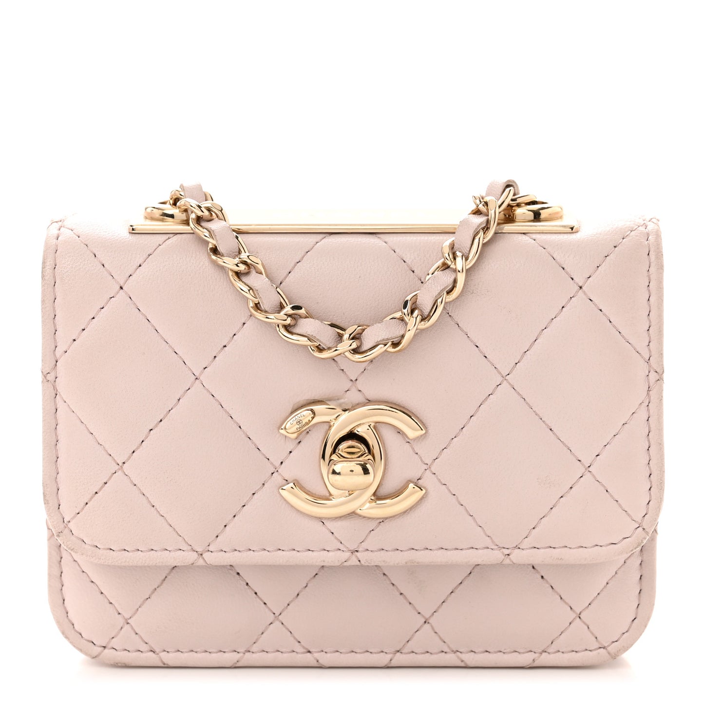 Lambskin Quilted Trendy CC Card Holder On Chain Light Pink