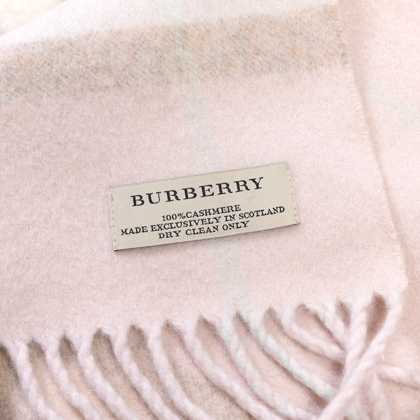 Cashmere Giant Check Fringe Scarf Pink