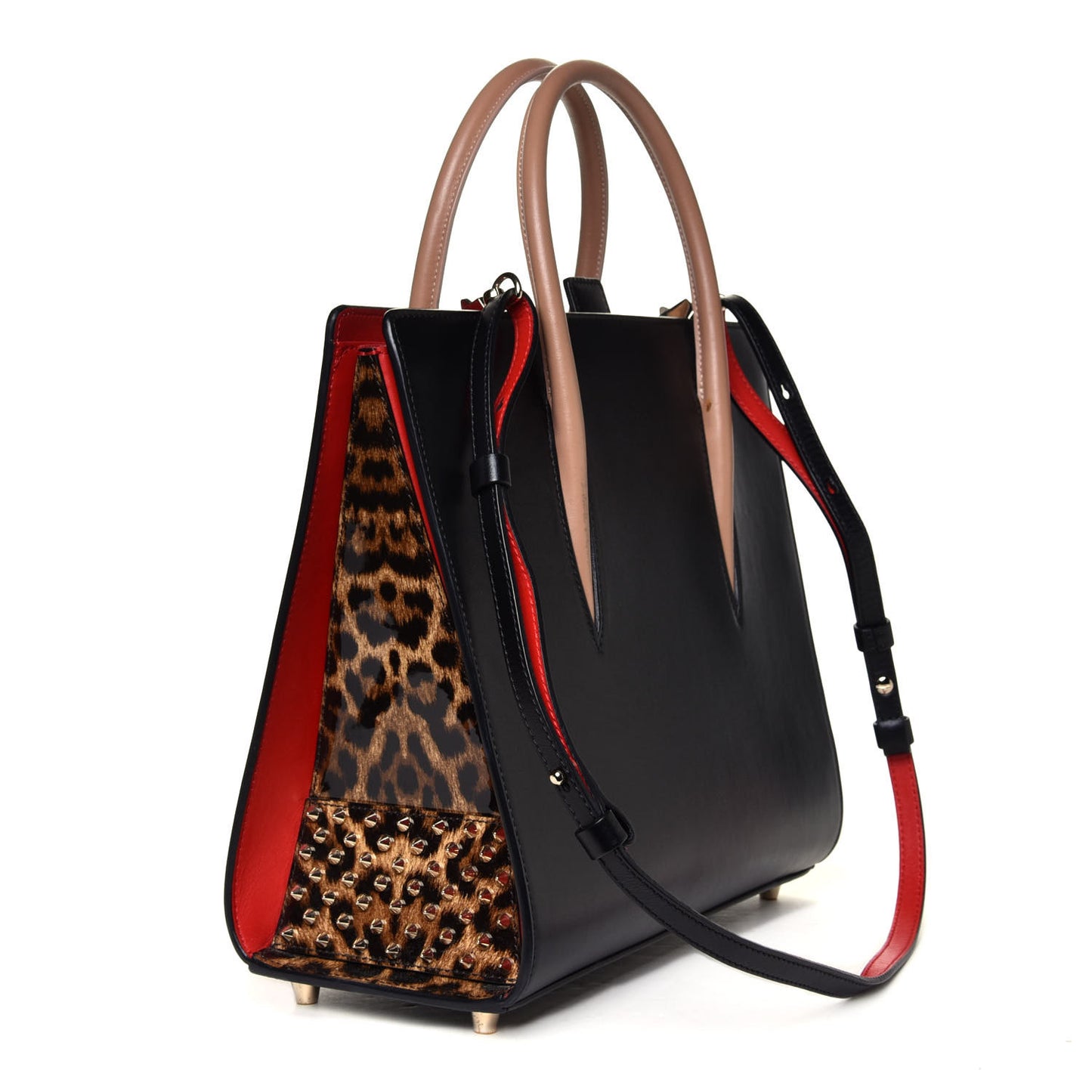 Calfskin Patent Leopard Spiked Medium Paloma Black