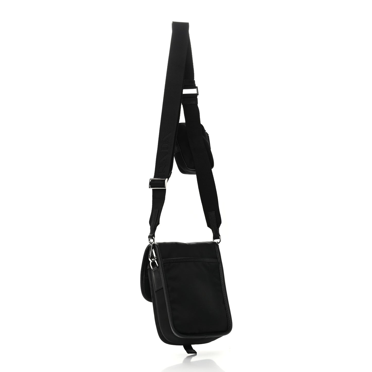 Re-Nylon Saffiano Mini Pocket Single Snap Buckle Messenger Bag Black
