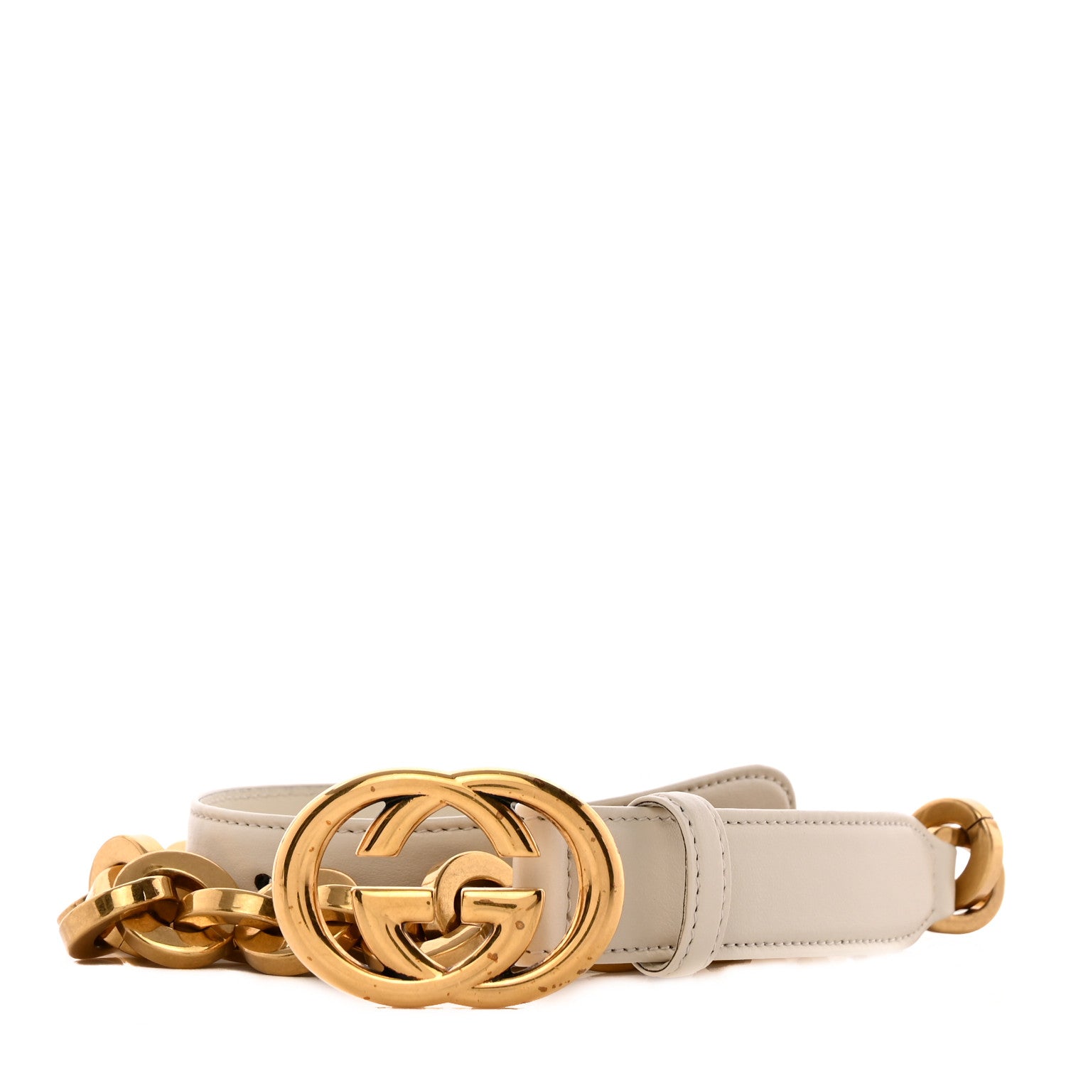 Gucci Plutone Calfskin Interlocking G 25mm Chain Belt 80 32 White 1 of 9