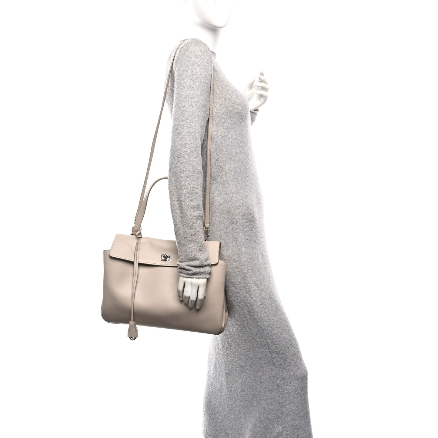 Natural Smooth Calfskin Medium Rodeo Top Handle Handbag Almond