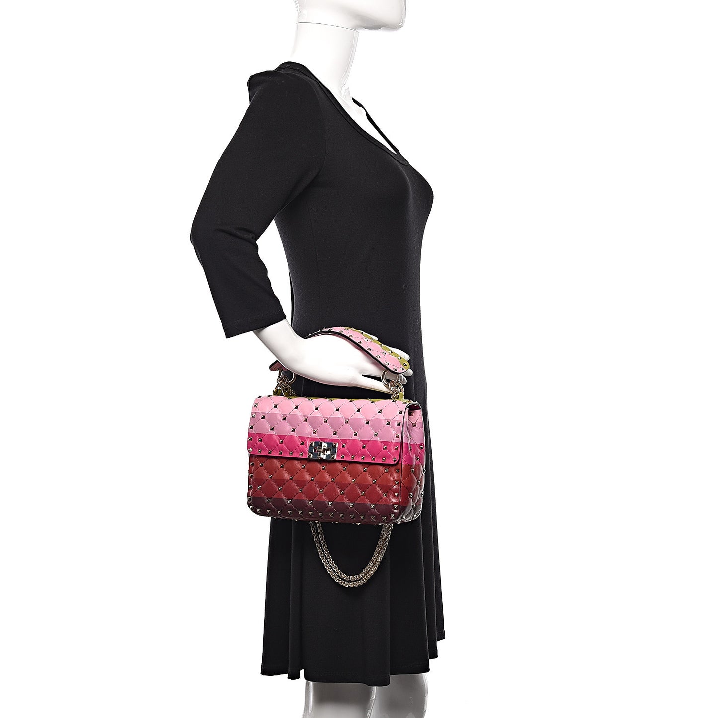 Lambskin Stripe Intarsia Medium Rockstud Spike Shoulder Bag Multicolor