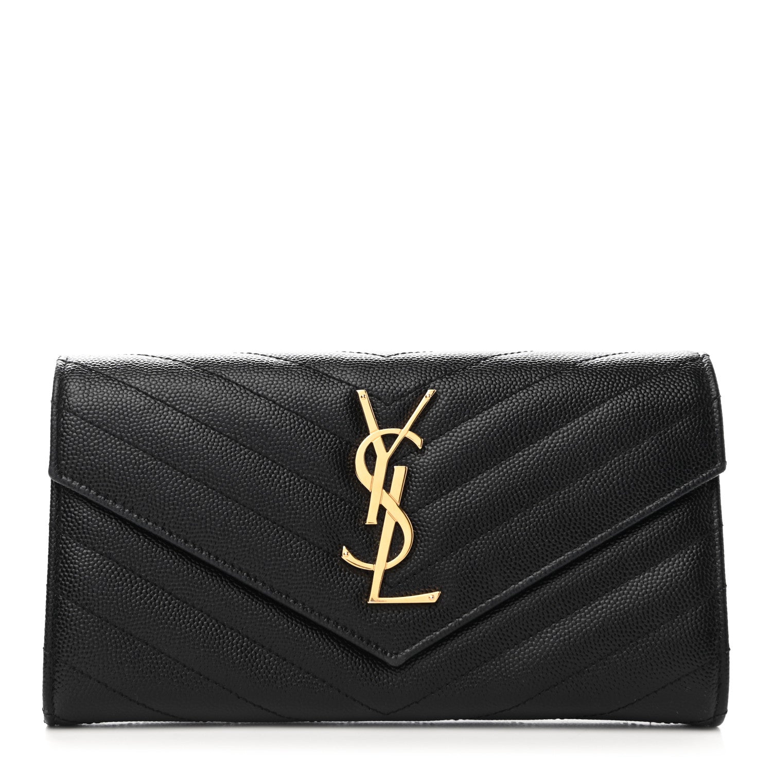 Saint Laurent Grain De Poudre Matelasse Chevron Monogram Flap Wallet Black 1 of 9