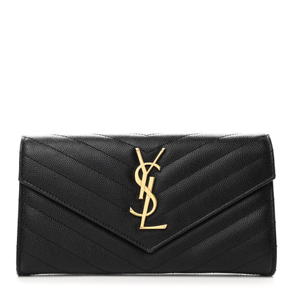 Saint Laurent Grain De Poudre Matelasse Chevron Monogram Flap Wallet Black 1 of 9