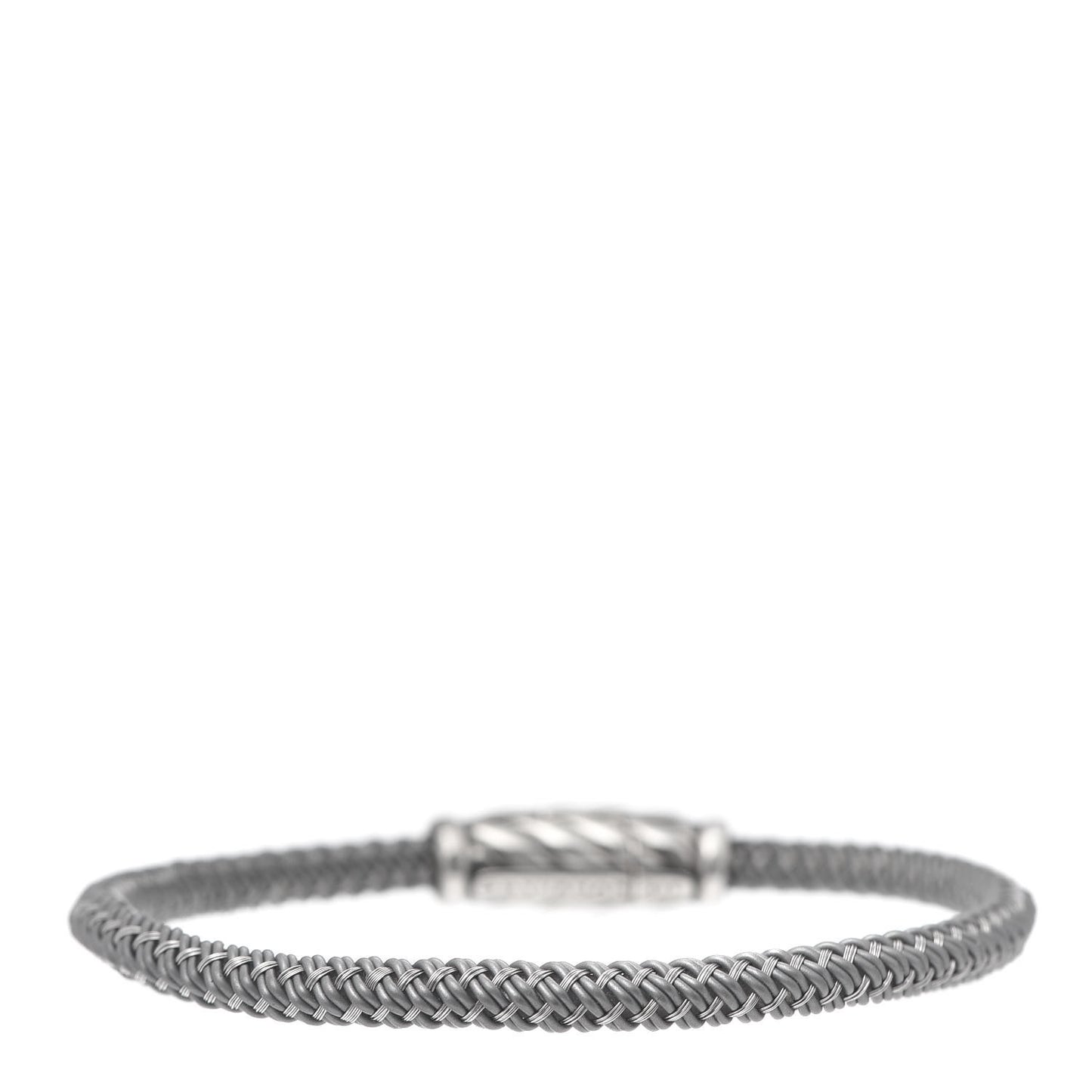 Sterling Silver Leather Chevron Woven Bracelet Gray