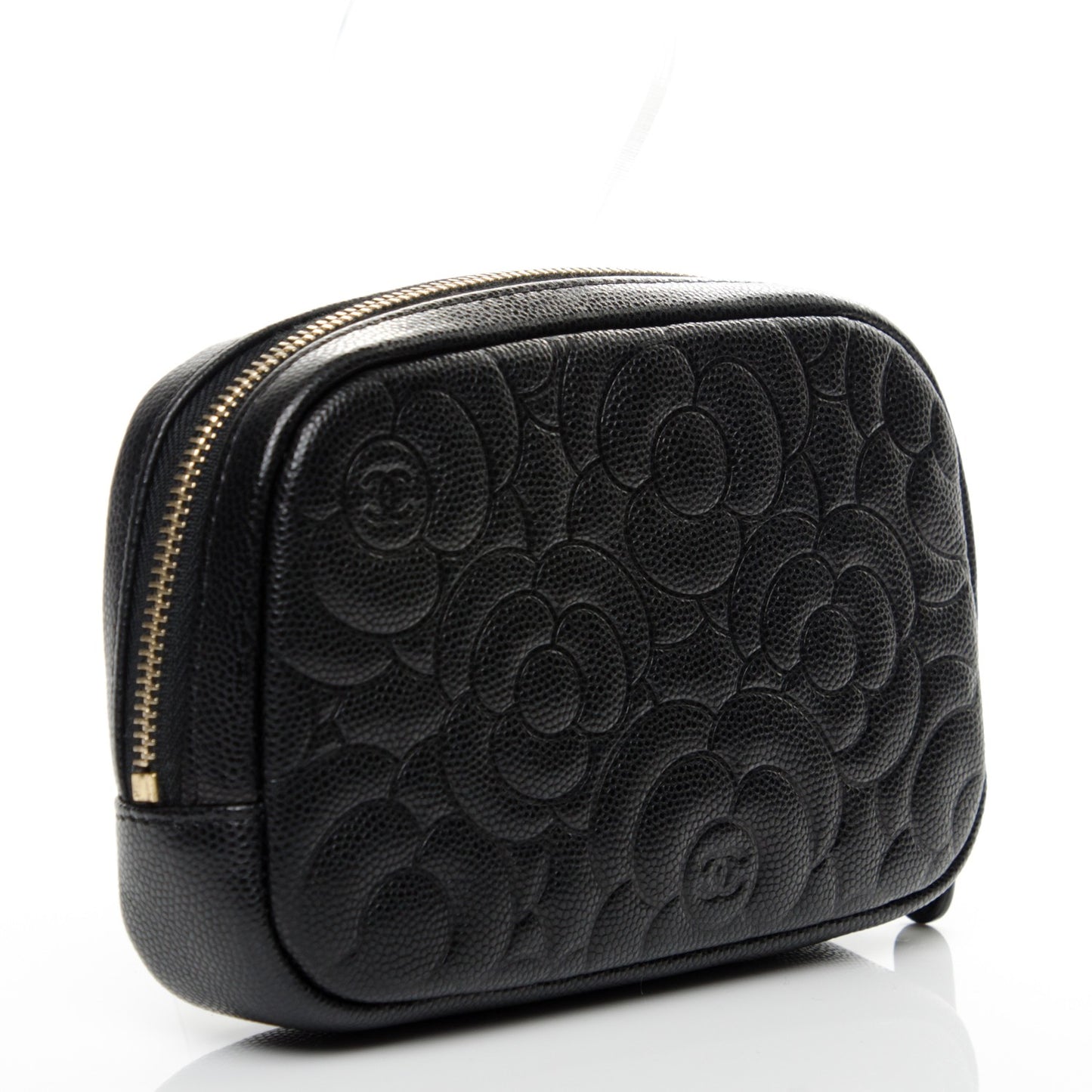 Caviar Camellia Embossed Small Cosmetic Case Black