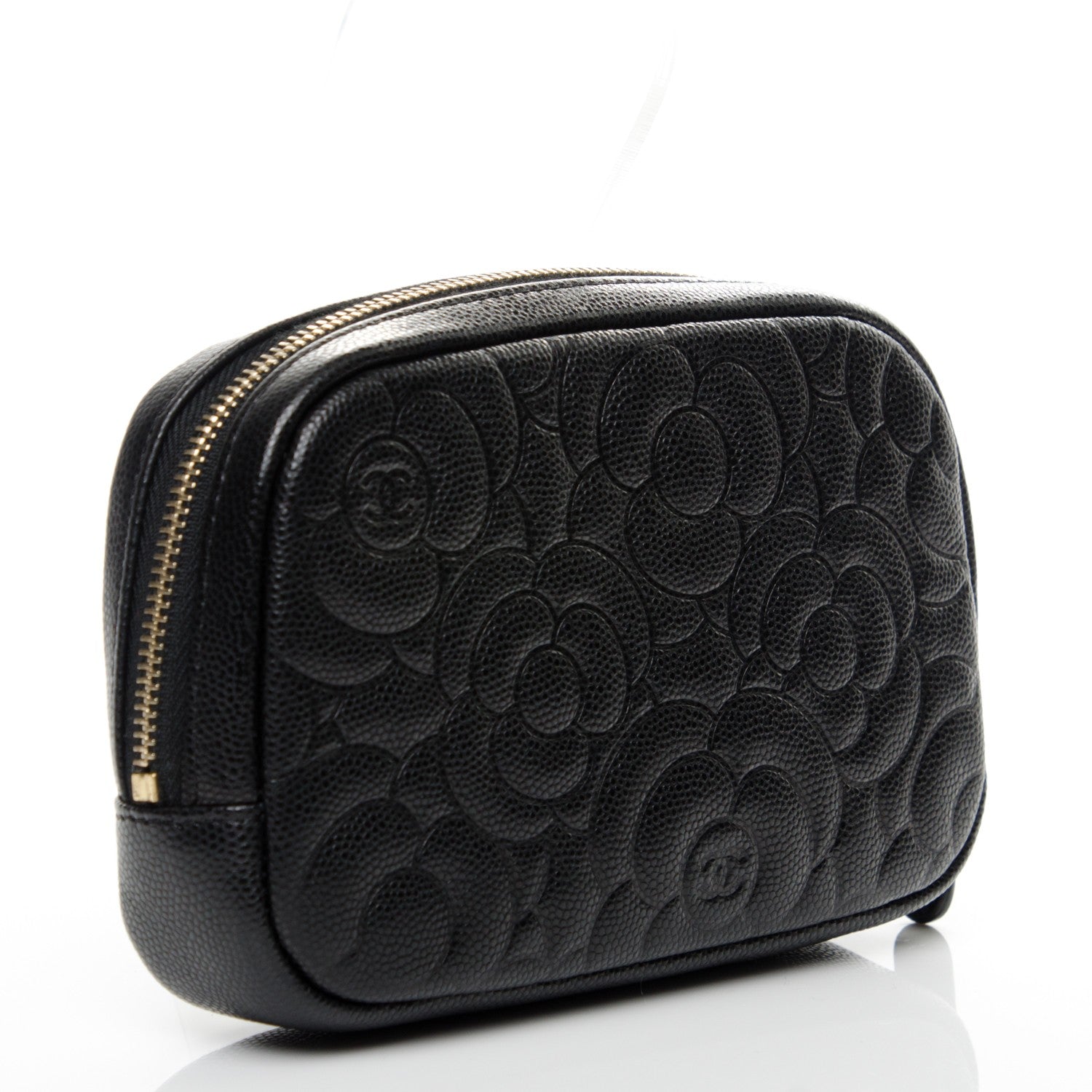 Chanel Caviar Camellia Embossed Small Cosmetic Case Black 3 of 7