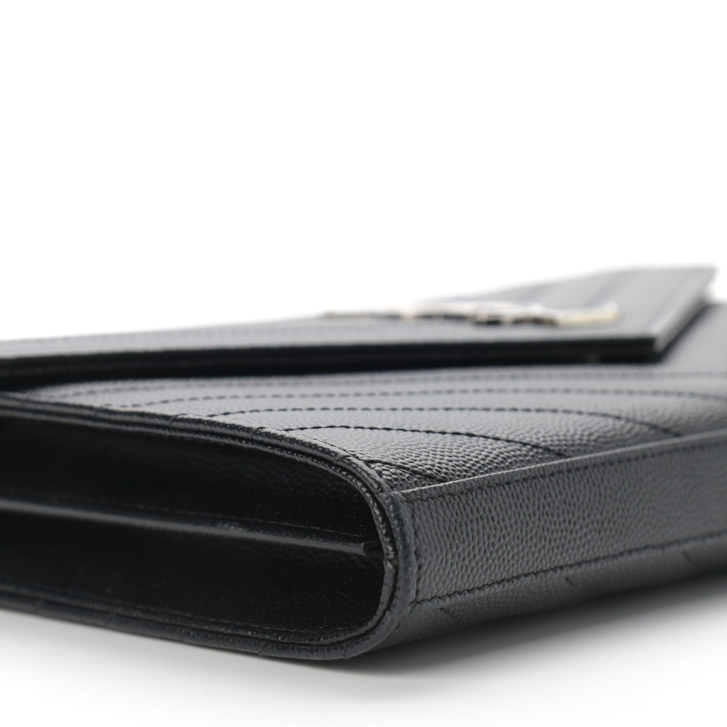 Saint Laurent Grain De Poudre Matelasse Chevron Monogram Chain Wallet Black 8 of 10