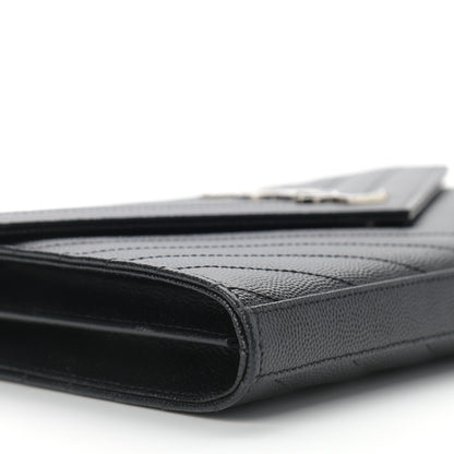Saint Laurent Grain De Poudre Matelasse Chevron Monogram Chain Wallet Black 8 of 10